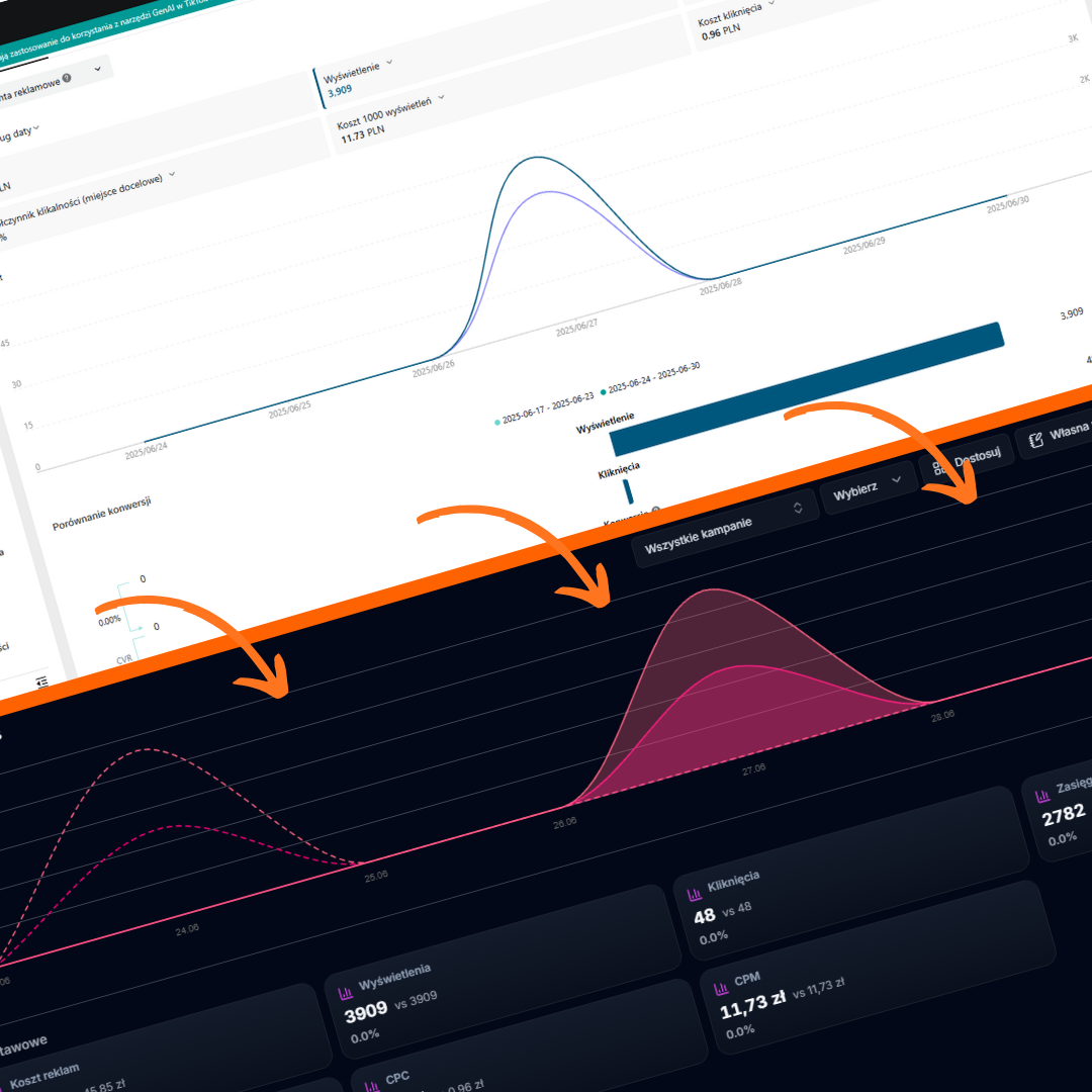 Widok metryk TikTok Ads w dashboardzie Dashly